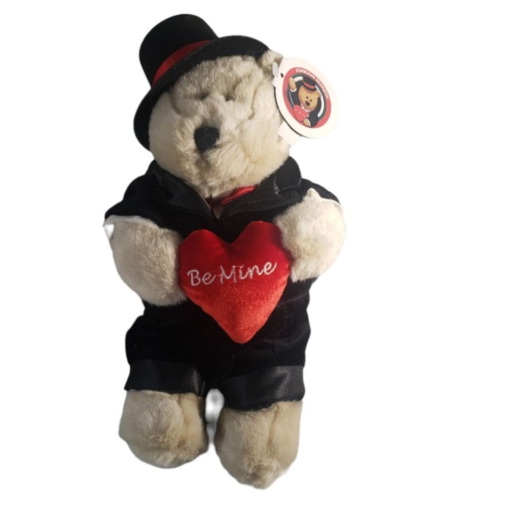 2002 Starbucks Bearista 18th Edition Valentines Bear Tuxedo Top Hat Plush 11"